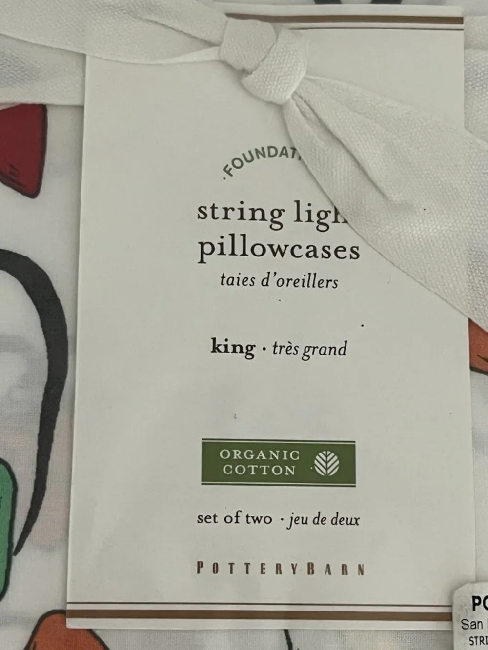 Pottery Barn Foundations String Light Pillowcases King Set of 2 Christmas NEW